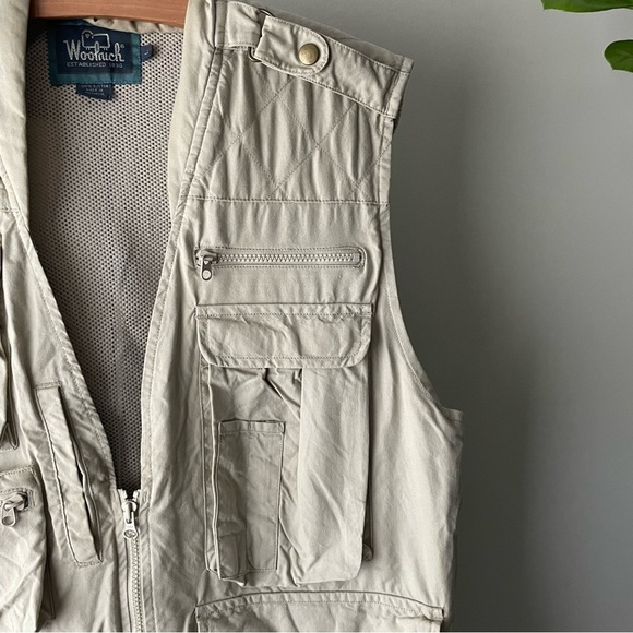 90s Vintage Woolrich Cargo Fishing Hunting Utility Vest Khaki Tan Size Large - Picture 4 of 12